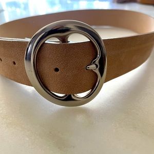 B-Low the Belt suede nude colored belt with silver buckle. Size large EUC